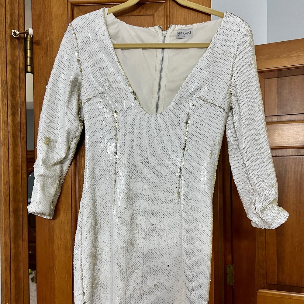 White and gold sequin party dress